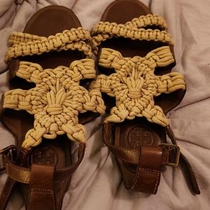 TORY burch sandals macrame 6 brown beige